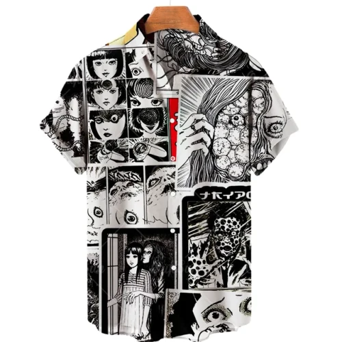 2023 Hawaiian Shirt 3d Anime Horror Print Short Sleeve Men's Shirt Cool Top Camicias Vintage Print Unisex Shirts 5xl