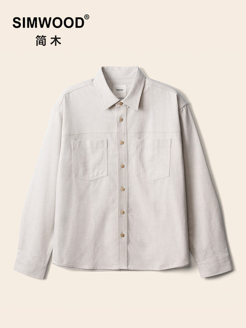 SIMWOOD 2025 Autumn New Super Loose 260gsm Cotton Wool Blend Shirts Men Plus Size Casual Shirts