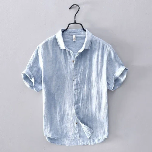 New Summer Minimalist Oxford Spun Solid Color Short Shirt Men's Linen Thin Casual Short Sleeved Shirt Top