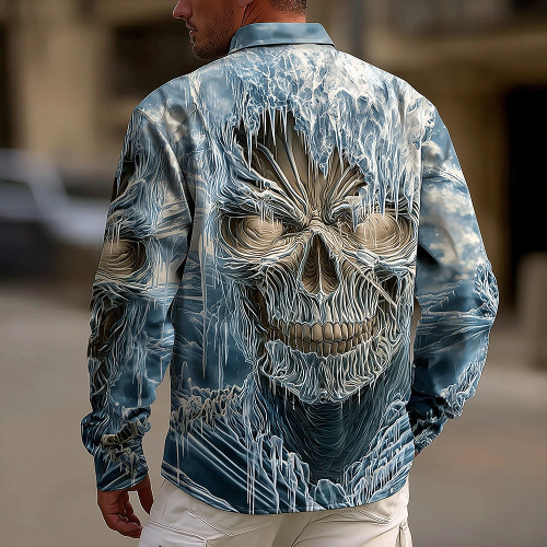 Halloween Costumes Men's Skulls Shirt Button Up Shirt Long Sleeve Casual Outdoor Vacation Daily Fall 3D Print Collared Shirts