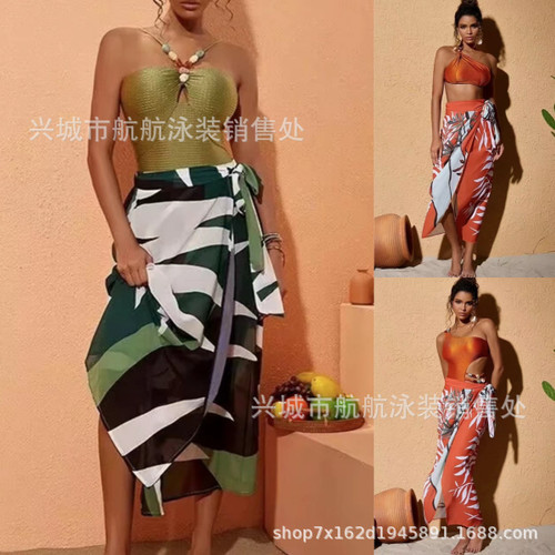 Positioning printing one-piece swimsuit women's bikini split suit beach skirt belly covering slimming Amazon Southeast Asia