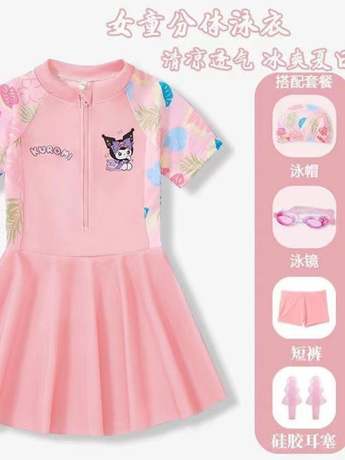 Kulomi Girls Swimsuit Summer 2024 New Girls One-piece Swimsuit Sunscreen Hot Spring Skirt Swimsuit