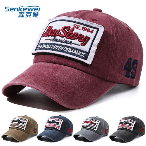 Hats for Men and Women, Spring and Summer Baseball Caps, Washed Cloth, Old Letter Embroider, Curved Brim Peaked Caps, Versatile Retro Couple Hats