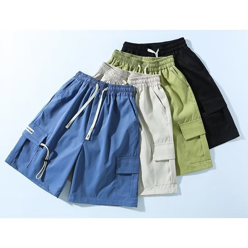 Summer workwear shorts men's thin middle pants casual Hong Kong style shorts loose straight all-match men's casual pants
