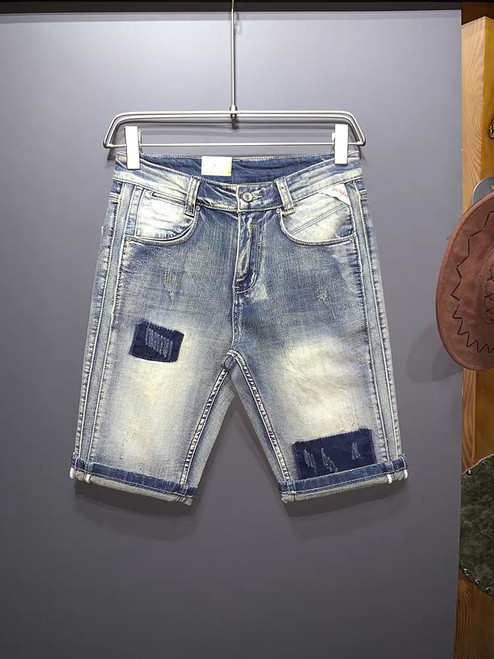 2024 Summer New Arrival Washed Men's Denim Shorts Trendy Slim Fit High Quality Pants Gray Casual Thin