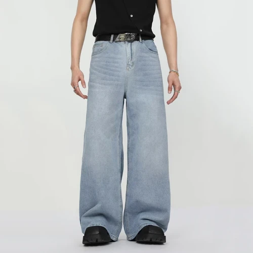 Summer Men Wash Jeans Male New Fashion Straight Wide Leg Baggy Loose Denim Trousers High Street Hot Sale Casual Trousers