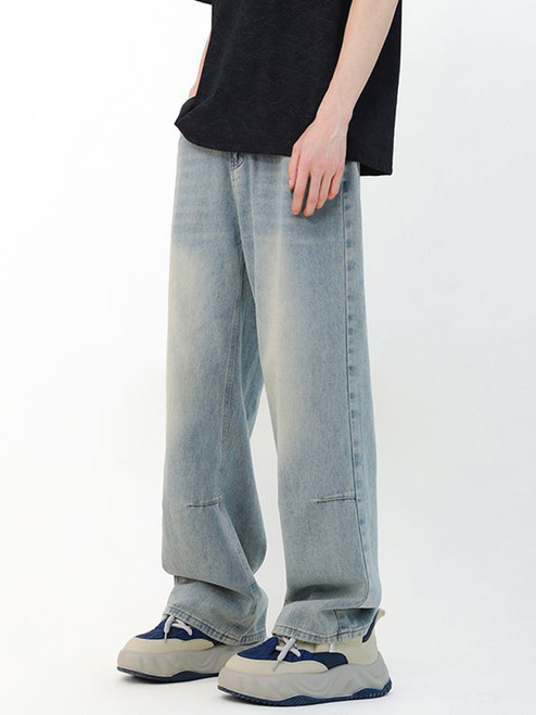 Baggy Korean Jeans Men's Personalized Y2k Pants Fashion Straight Casual Vintage Denim Trousers Male Streetwear Blue