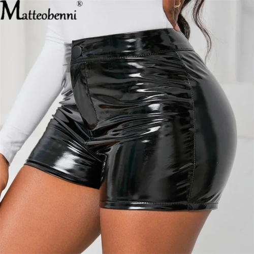 Sexy Black PU Fashion Casual Summer Shorts Women High Street Leather Goth High Waisted Women's Shorts Y2k Hot Women Short Pants