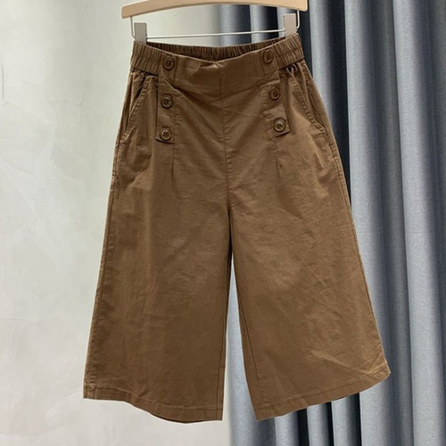 Button Summer Solid Color Elastic High Waisted Pockets Casual Summer Women's Clothing Straight Knee Pants Commute Korean Shorts
