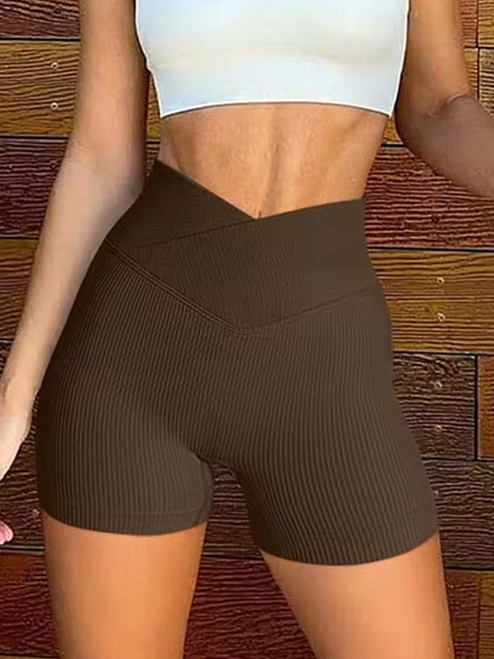 2024 New Solid Color High Waist Hip Lifting Casual Wrapped Sports Shorts For Women