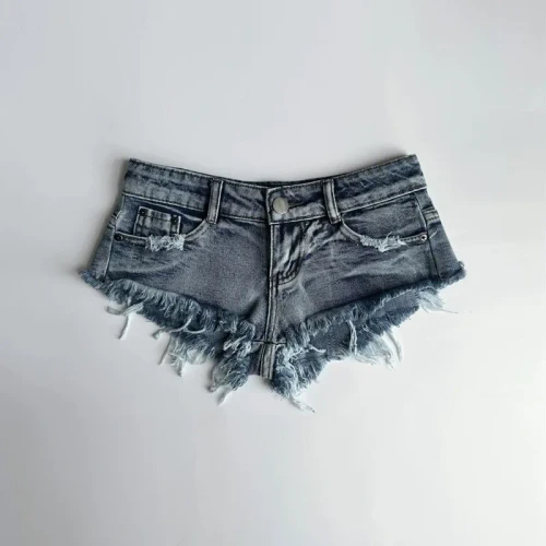 2026 Summer New Women Washed Blue Sexy Low Rise Ultra Short Denim Shorts Raw Shorts Female Jeans