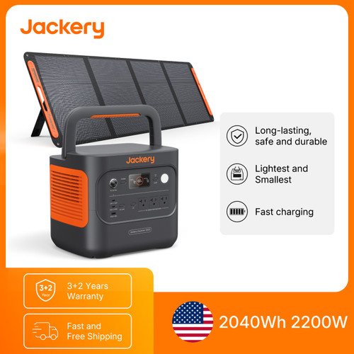 Jackery Explorer 2000v2 Portable Power Station with 200W Solar Panel,Solar Generator for Camping, Hiking, and Outdoor Energy Use