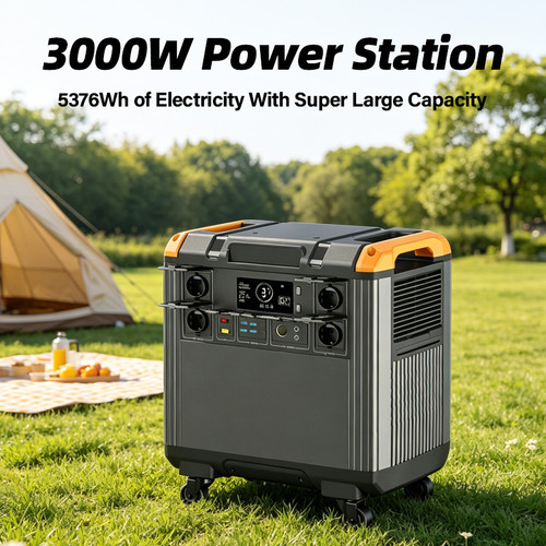 Portable Power Station 3000W/5376Wh Large Capacity Solar Generator with Cart Fast Charging Emergency Power for Backup