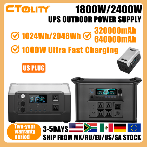 CTOLITY XP1000/AP2000 Black 1800W/2400W 1024Wh/2048Wh Portable Power Station 320000/640000mAh Outdoor Ups Function Pure Sine Wave Lifepo4 Batteries 110V Portable Power Supply