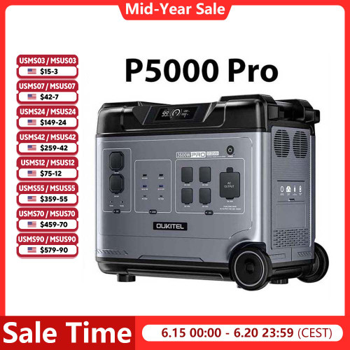 OUKITEL P5000 Pro Portable Power Station 5120Wh Solar Generator LiFePO4 Battery Fast Charging Emergencies for Home Camping