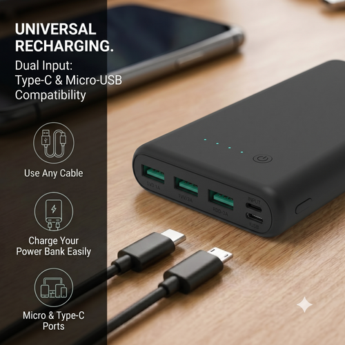 Power Bank 20000mAh PD 18W Fast Charging Phone External Battery Powerbank Charger Portable Charger 4 Output for Xiaomi Poco iPhone Samsung iPad