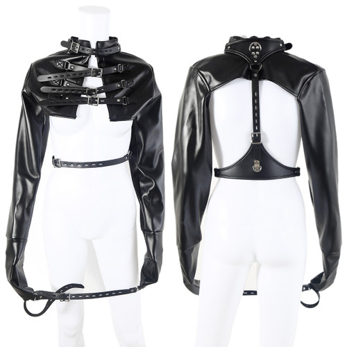 BDSM PU Leather Arm Restraint Straightjacket Bondage Slave Jacket for Women Men Adult Sex Toy Role Play Fetish Gear Tool