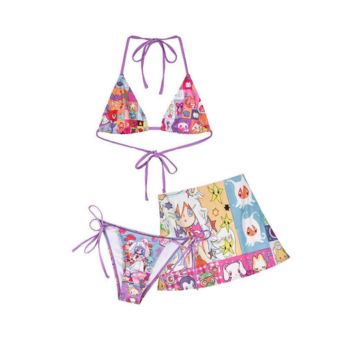 Cute KT  Bikini Japanese Style Cartoon Swimwear Sexy Gathered Small Chest Thermal Spring Beach Vacation Two-Piece Swimsuit