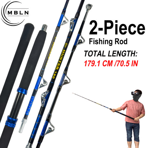 1pc Black Blue Carbon Surf Rod, 2-Section Portable Sea Fishing Pole with Metal Guides & EVA Grip, Heavy Duty for Boat/Casting/Lo