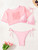 Bikini Women Swimsuit 2026 New Pink Halter Bikinis Set Sexy Short Sleeves Letter Swimwear Summer Beach Wear Bathing Suit Female