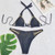 Bikini swimsuit with separate metal cover-up, women's halter neck backless swimwear made of highly elastic fabric