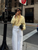 Women Solid Chiffon Ruffle Yellow Blouse Sheer V-neck Lace Up Full Flared Sleeve Shirts 2026 Summer Lady Fashion Loose Top New