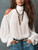 Women's Vintage Paisley Print Off Shoulder Shirt Stand Collar Tie Bell Sleeve Chiffon Top