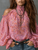 Women's Vintage Paisley Print Off Shoulder Shirt Stand Collar Tie Bell Sleeve Chiffon Top