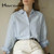 Elegant Original 100% Cotton Blue Shirt Women's Blouses And Shirts Quality Office Lady Long Sleeve Top Vintage Female Clothing