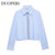 DUOPERI Women Fashion With Diamonds Blue Blouse Lapel Neck Long Sleeves Casual Female Chic Lady Shirts