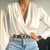 Elegant Satin Women Blouse Sexy V neck Office Ladies Blouses Shirts Casual Solid Long sleeve Spring Summer Female Party Tops 2XL