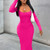 Women Long Dresses With Long Sleeve Ribbed Square Neck Dress Spring Party Club Xs Maxi Bodycon Dress