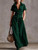 Women's Western Solid Color Woven Button-Down Collar Short Sleeve Long Dress