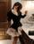Sexy Print Patchwork Party Dress Women Slim Full Sleeve V-neck Button A-line Ruffle Dresses 2026 Spring Summer Robe Lady