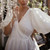 Vintage 100% Cotton Women's Dress Retro Crepe Gauze V-Neck Puff Sleeve Bandage Lace Up Elegant Dresses For Women Long Maxi Robe