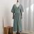 Vintage 100% Cotton Women's Dress Retro Crepe Gauze V-Neck Puff Sleeve Bandage Lace Up Elegant Dresses For Women Long Maxi Robe