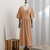 Vintage 100% Cotton Women's Dress Retro Crepe Gauze V-Neck Puff Sleeve Bandage Lace Up Elegant Dresses For Women Long Maxi Robe