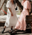 Vintage 100% Cotton Women's Dress Retro Crepe Gauze V-Neck Puff Sleeve Bandage Lace Up Elegant Dresses For Women Long Maxi Robe