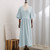 Vintage 100% Cotton Women's Dress Retro Crepe Gauze V-Neck Puff Sleeve Bandage Lace Up Elegant Dresses For Women Long Maxi Robe