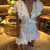 2026 Spring Women's Summer New Ruffled Floral Short Skirt V-neck Pleated Dress Shorts