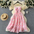 Ele Evening Gown Women's Par Dr with Heavy Work 3D Rose Flowers Waist Cinching Strapl A-Line Midi Dr