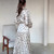2026 Spring Autumn Casual White Polka Dot Dress Women's Elegant Loose Satin Long Sleeve Midi Dress