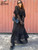 Oymimi Fashion Black Lace Womens Dresses Elegant O-Neck Long Sleeve Ruffled Dresses Casual Loose Ankle-Length Dress Streetwear