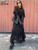Oymimi Fashion Black Lace Womens Dresses Elegant O-Neck Long Sleeve Ruffled Dresses Casual Loose Ankle-Length Dress Streetwear