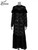Oymimi Fashion Black Lace Womens Dresses Elegant O-Neck Long Sleeve Ruffled Dresses Casual Loose Ankle-Length Dress Streetwear