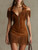 Western Retro Suede Tassel Dresses for Woman V-neck Single-breasted Zipper Slim Hips Dress Long Sleeve Mini Dress with Pocket