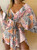 Floral Print V Neck Kimono Sleeve Romper Women Tie Waist Loose Fit Beach Vacation Playsuit Casual Summer Jumpsuit Outfit