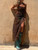 2024 Women Summer Retro Print Maxi Dress, Sleeveless Hollow Out Elegant Party Dress, Lacing Up High Slit Beach Style Lady Dress