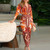 Elegant Women Retro Print V-Neck Long Dress Fashion Lady Long Sleeve Party Dress Summer 2025 Open Slit Temperament Office Dress