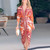 Elegant Women Retro Print V-Neck Long Dress Fashion Lady Long Sleeve Party Dress Summer 2025 Open Slit Temperament Office Dress
